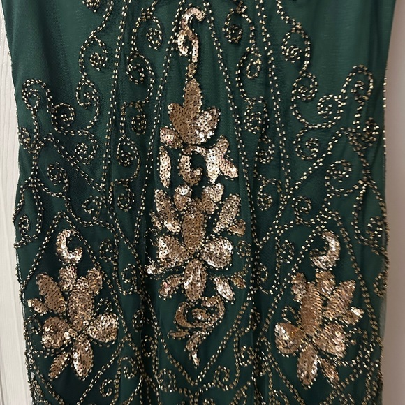 Elegant Green and Gold Beaded Dress - Picture 2 of 8